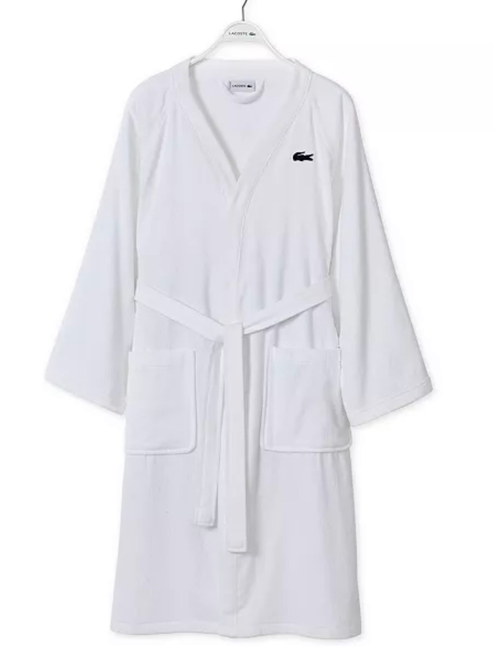 Lacoste White Women's Cotton Terry Robe with Embroidered Logo